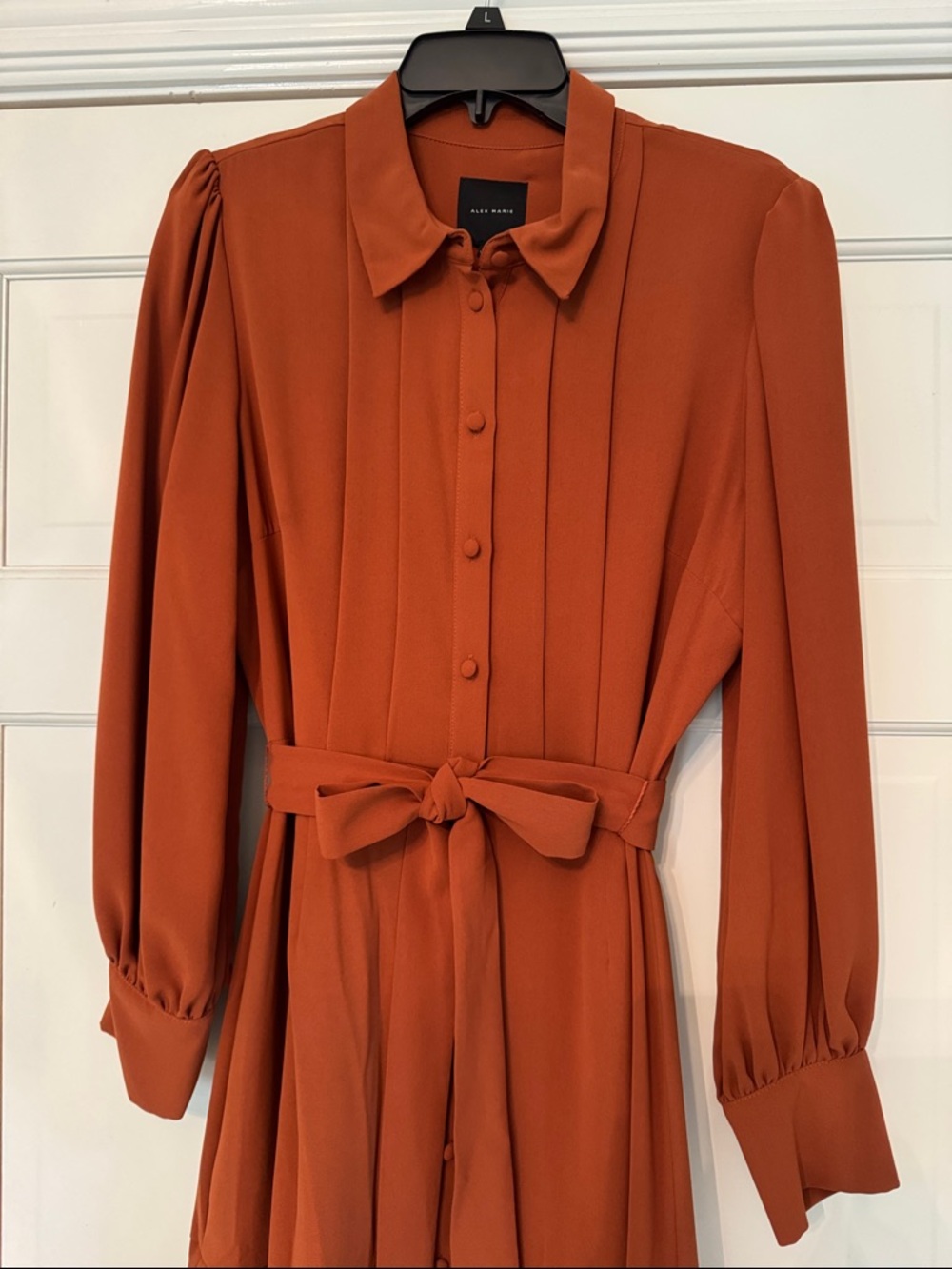 Alex Marie Rust Button-Front Long Sleeve Shirt Dress with Tie Waist - Picture 2 of 2